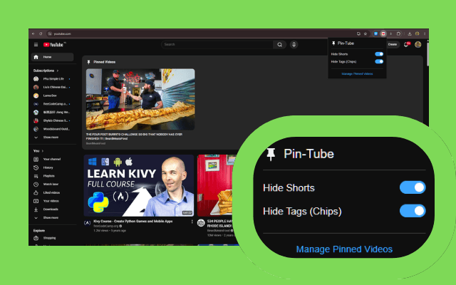 Pin-Tube native player integration and UI controls